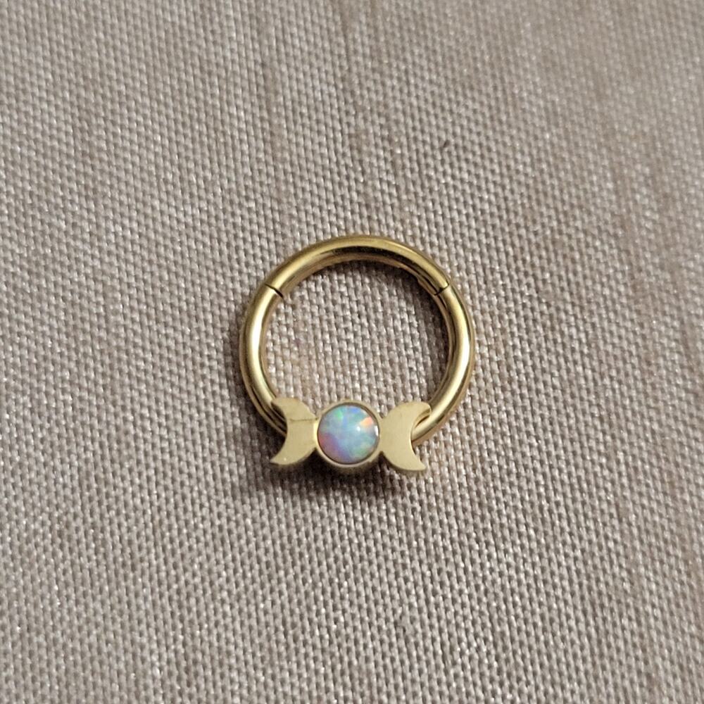 16G 8mm stainless steel gold crescent moon septum piercing with faux moonstone